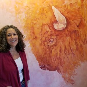 artist Amy Winter large bison painting commission pink orange