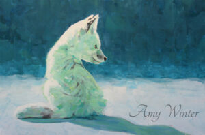 small white fox on a snow field